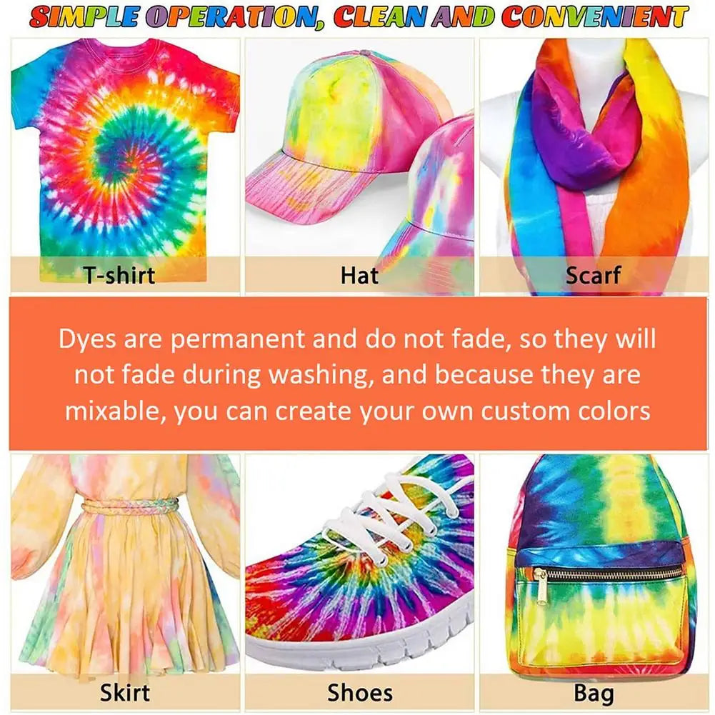 Tie Dye Kit 24 Colors DIY Garment Graffiti Fabric Textile Paint Rainbow Pigment Fabric Clothes Tie Dye Set