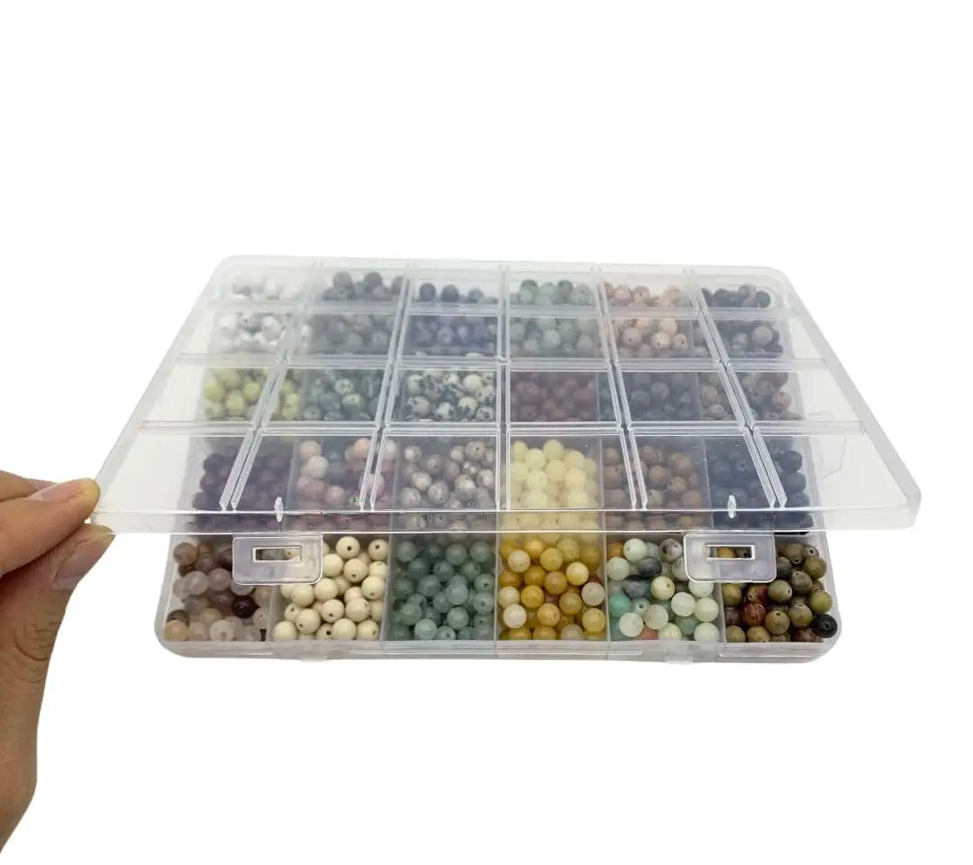 1200 Pieces 8mm Natural Stone Beaded Handmade DIY Jewelry Making Kit - Women's Family Jewelry Production Accessories for Necklac
