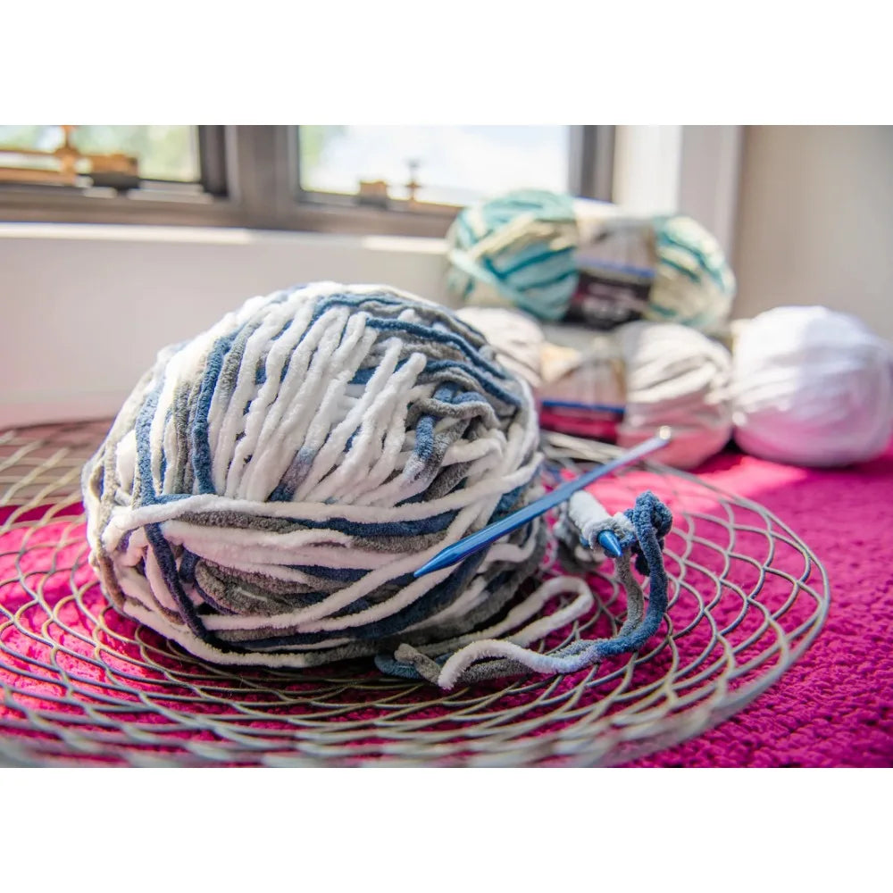 Cozy Chenille Yarn, 220 yd, Multi Teal, 100% Polyester, Super Bulky, Pack of 4, Machine wash and dry