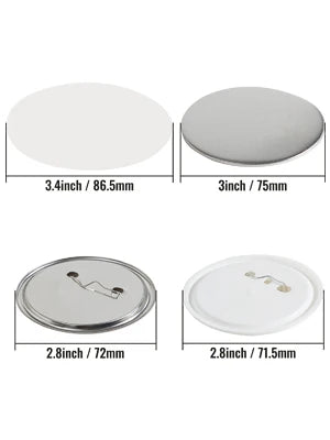 VEVOR 25/32/58/75mm Button Badge Parts Supplies for Button Maker Machine 200/500Sets Metal and Plastic Pin Badges