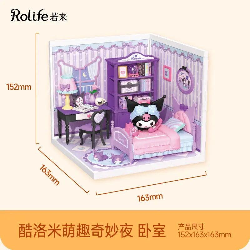 Rolife Sanrio Super World Series Buckle Assembly Hello Kitty Cinnamoroll Room Lighting Model Desktop Decoration Gift Kuromi