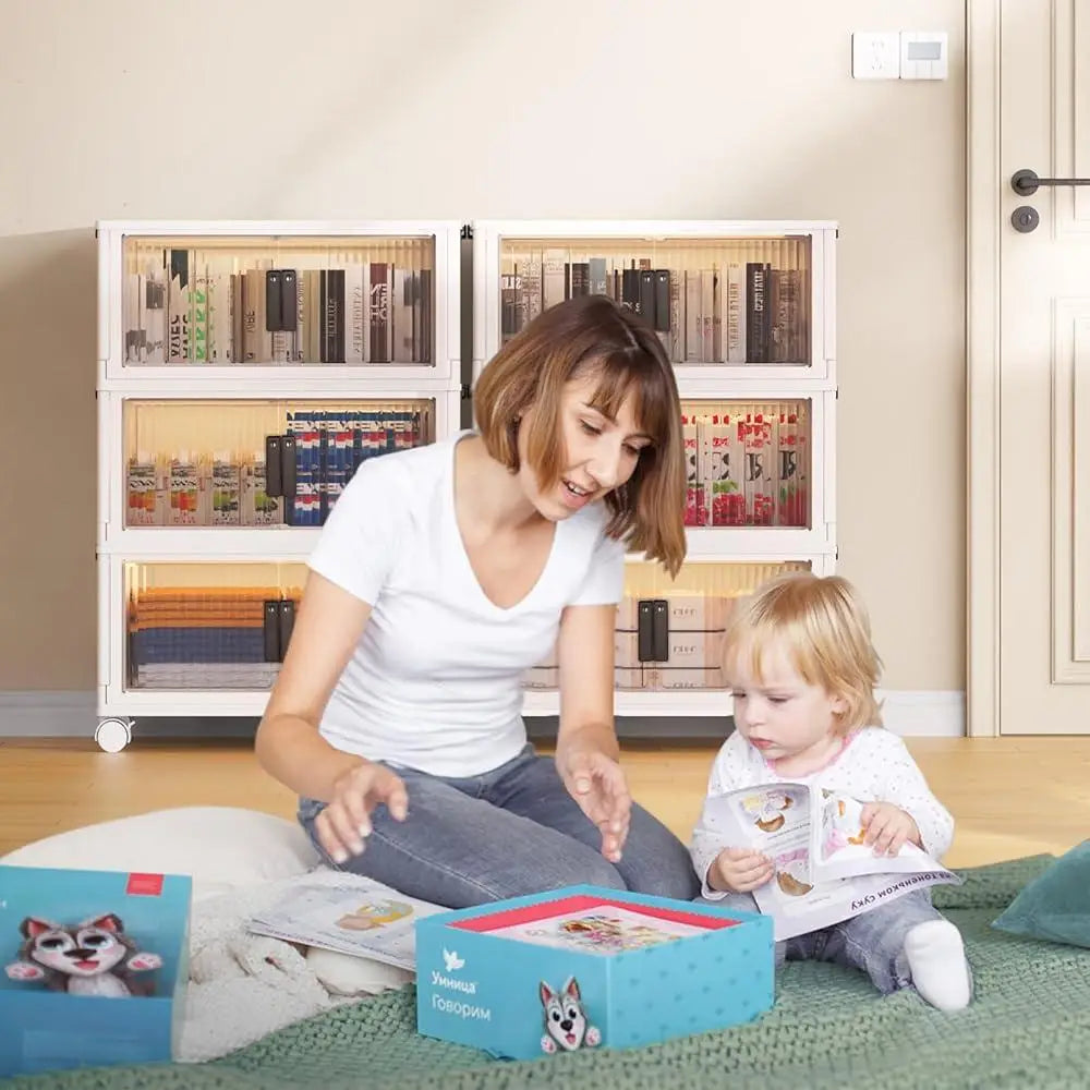 Stackable Storage Bins with Lids and Wheels Durable Space Saving Organizers Living Room Bedroom Craft Supplies 19Gal Capacity 3