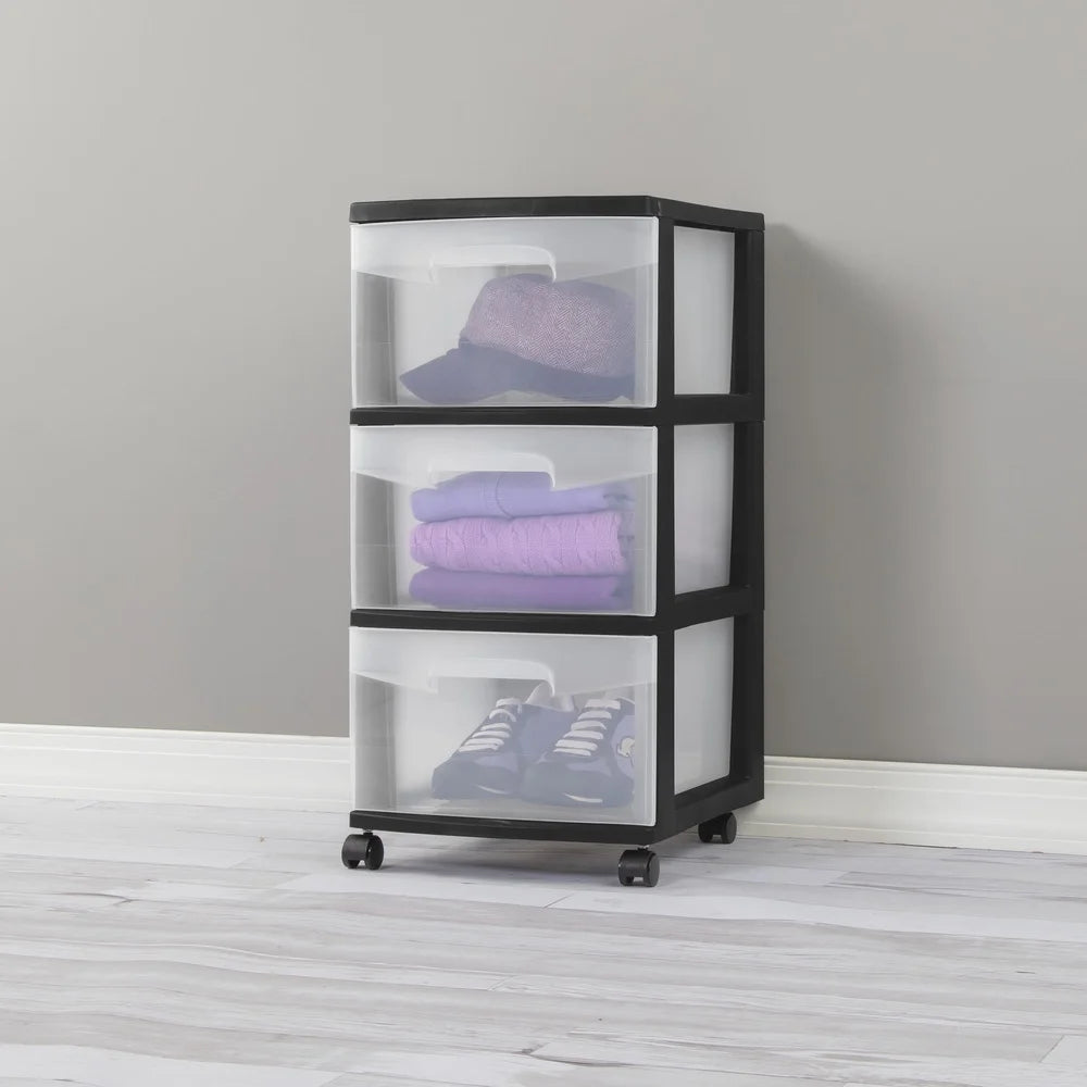 3 Drawer Plastic Storage Cart with Clear Drawers Rolling Organizer Craft Room Portable Storage Solution