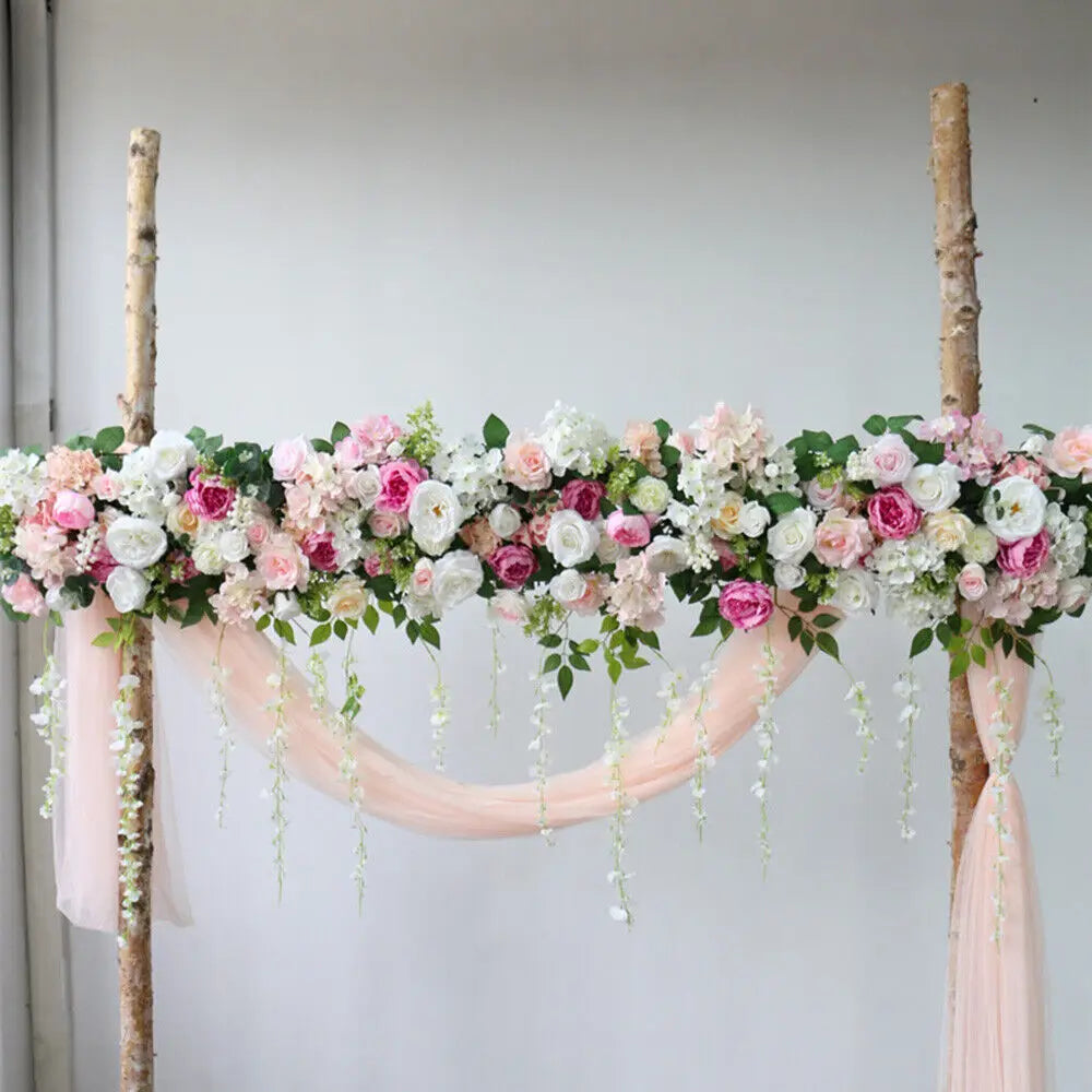 Artificial Silk Rose Flower Backdrop Wedding Row Decor Floral Wall Arrangements Party Garlands Props