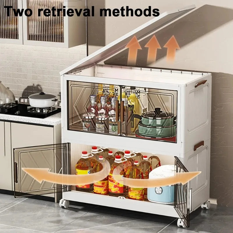 Stackable Storage Bins with Lids, 4 Tier Collapsible Clothes Storage Cabinet Cube Shelf with Wheel for Home Office Dorm Or