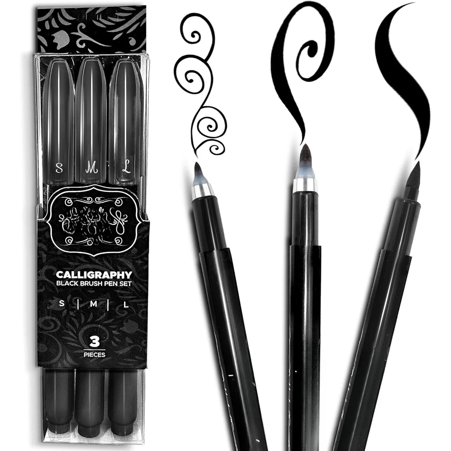 Calligraphy brush Bag 3 small, medium, and large marker hand lettering, art painting,