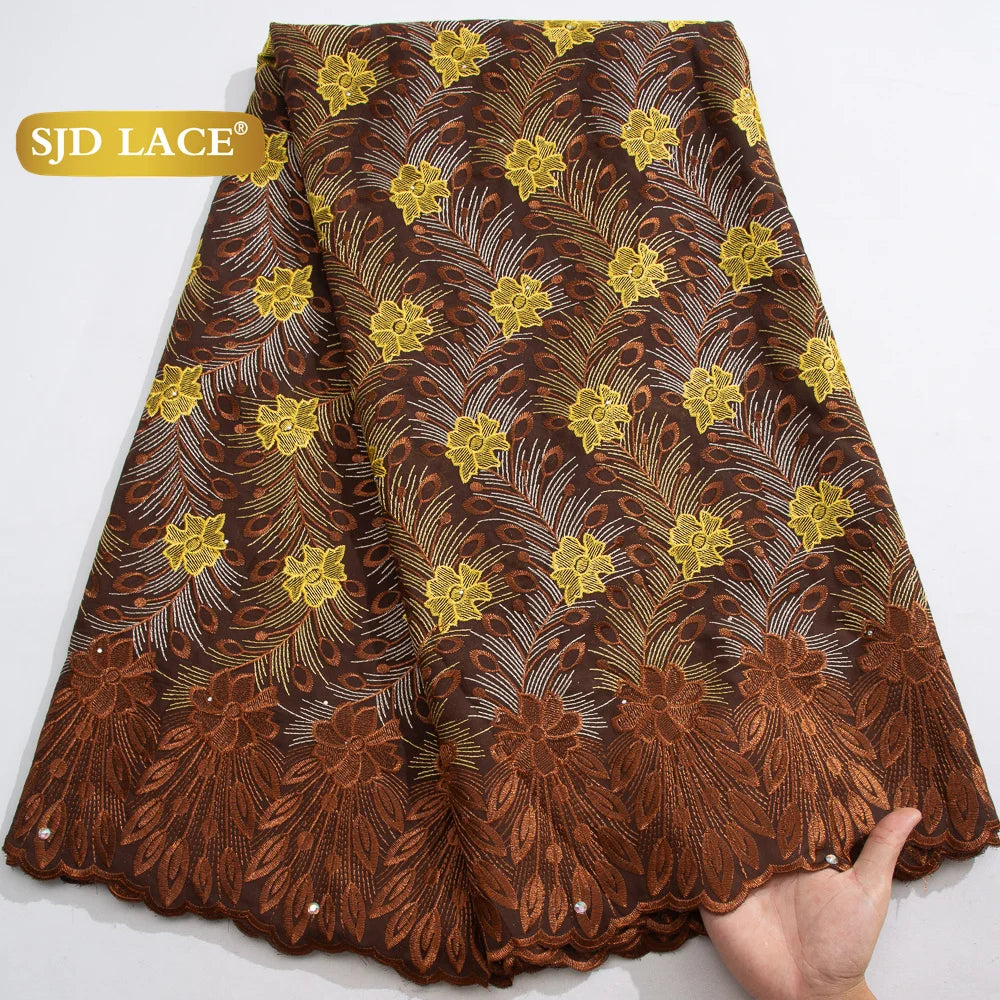 SJD LACE African Nigerian Cotton Lace Fabrics 5 Yards 2026 High Quality Swiss Cotton Lace for Sewing Party Women DIY Dress 4016