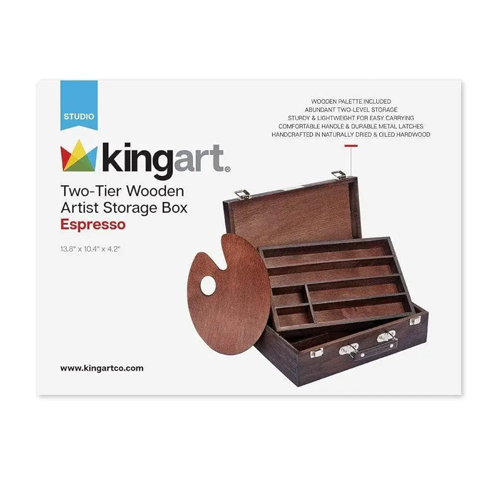 720 Wood Art Storage Box With Espresso Stain, 2-Tier Wood Case With 10 Dividers, Holds Markers, Paint, Brushes, Pencils, And