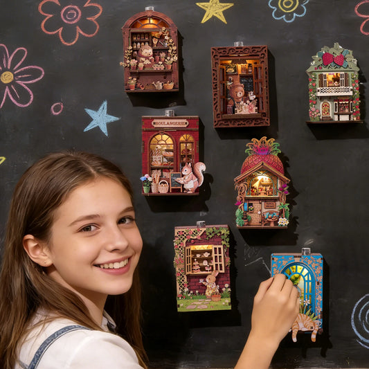 Fridge Magnet DIY Book Nook Kit 3D Puzzle Toy Dollhouse Shop Animal Mini House Furniture Creative Assembly Model Decoration