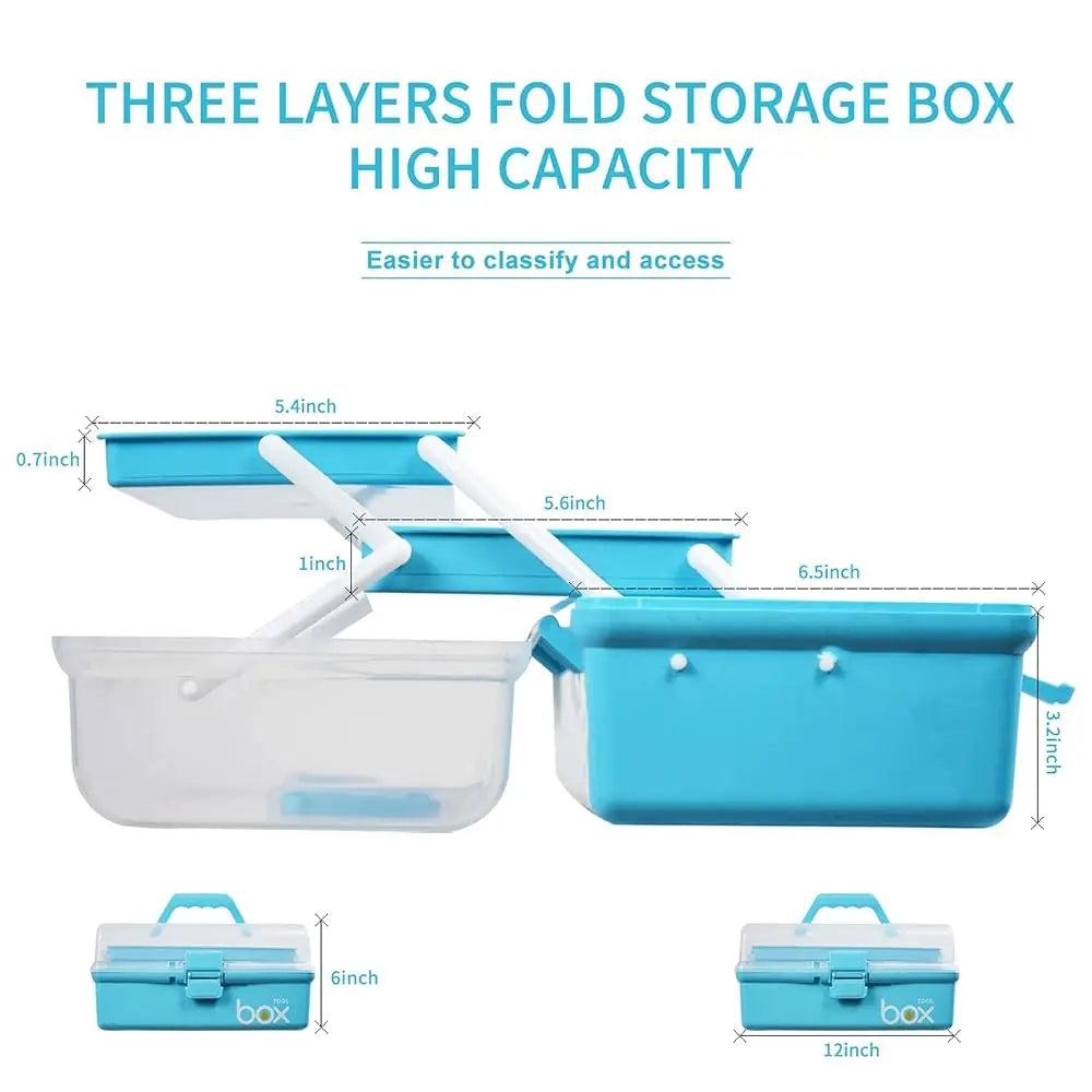 12In Three-Layer Multipurpose Storage Box Organizer Folding Tool Box/Art & Crafts Case/Sewing Supplies Organizer/Medicine