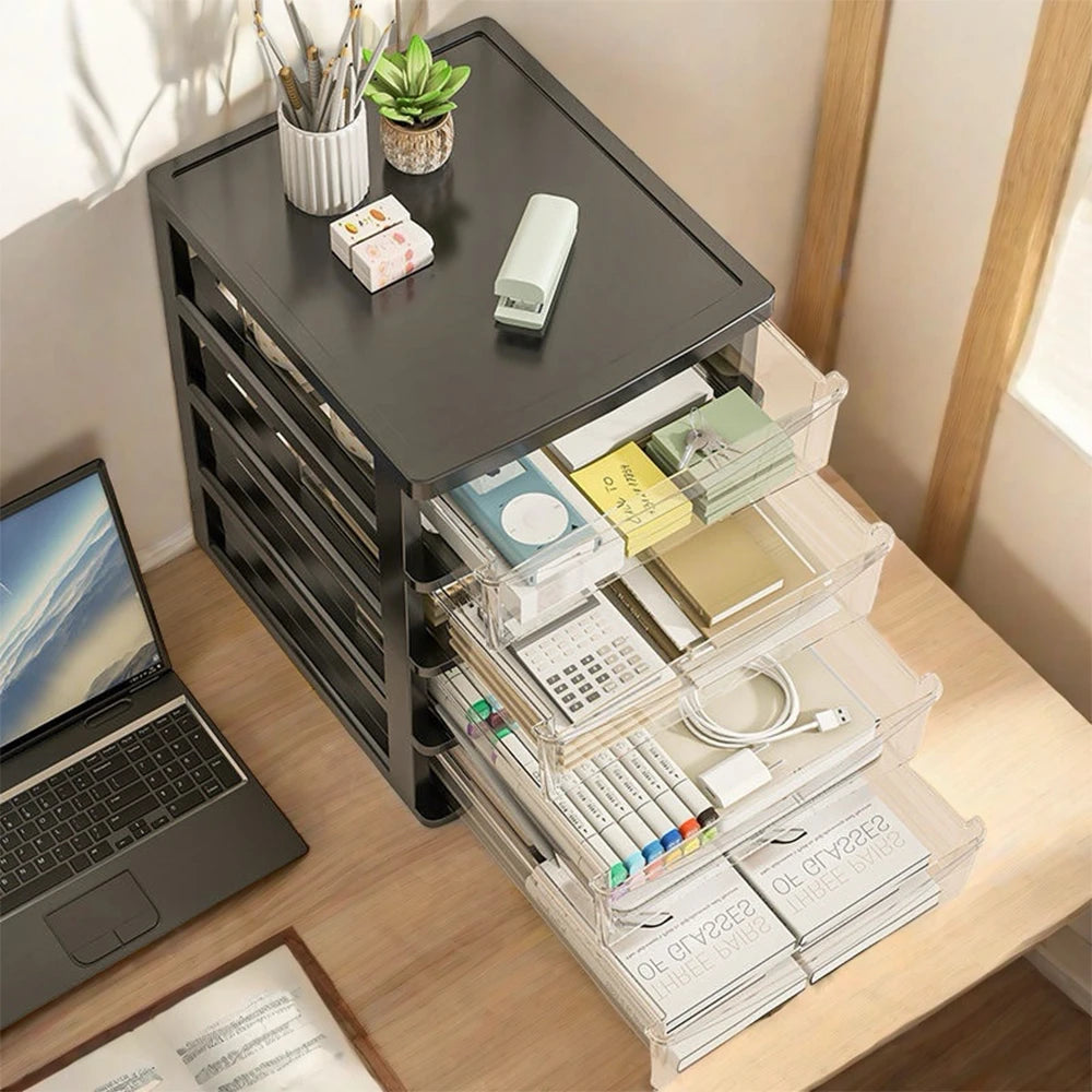 Multi-Layer Plastic Desktop Storage Box 2-6 Layers with Drawer for Home Office Stationery