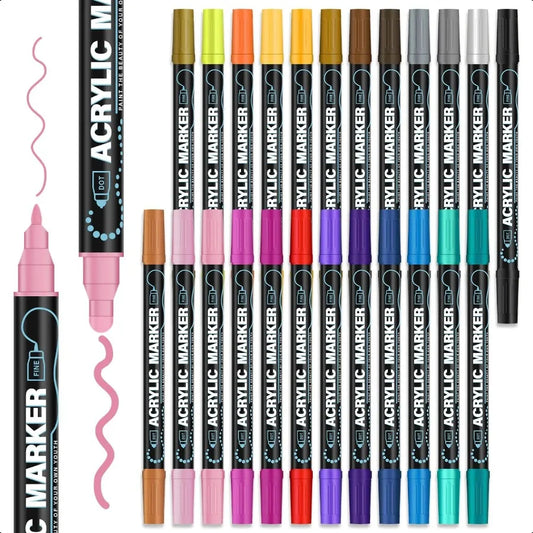 Acrylic Paint Markers 24 Colors Paint Pens Acrylic Markers for Rock Painting Wood Ceramic Glass DIY Crafts and Art Supplies.