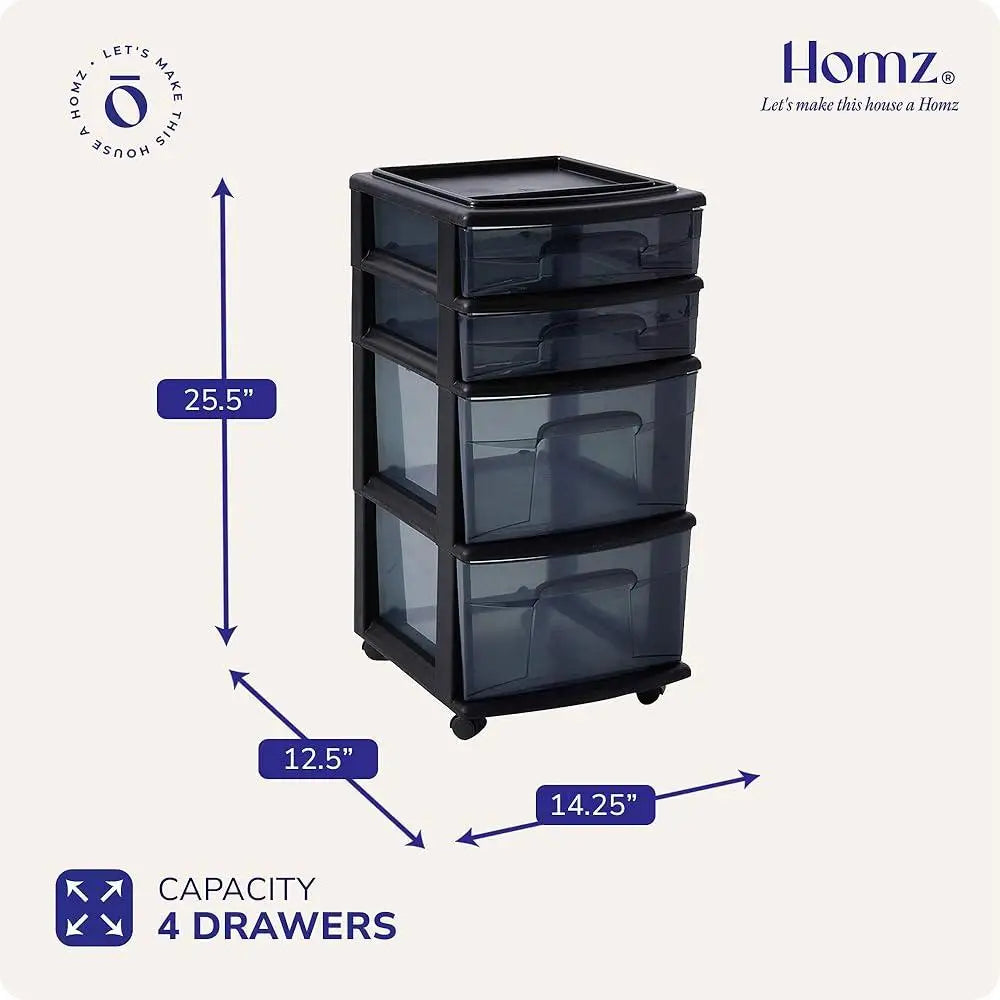 4-Tier Rolling Storage Cart Organizer with Clear Plastic Drawers Durable Craft Holder Easy Transport Cart