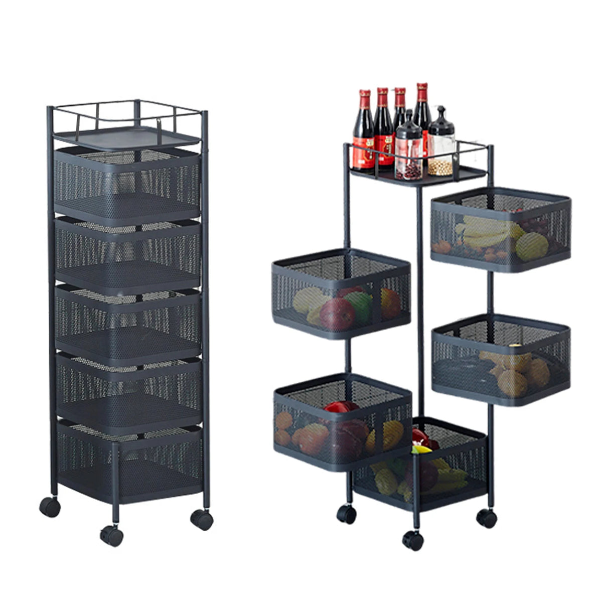 Storage Shelf Movable Gap Rack Serving Cart, Metal Mesh Basket with Lid, 
organizer Cart