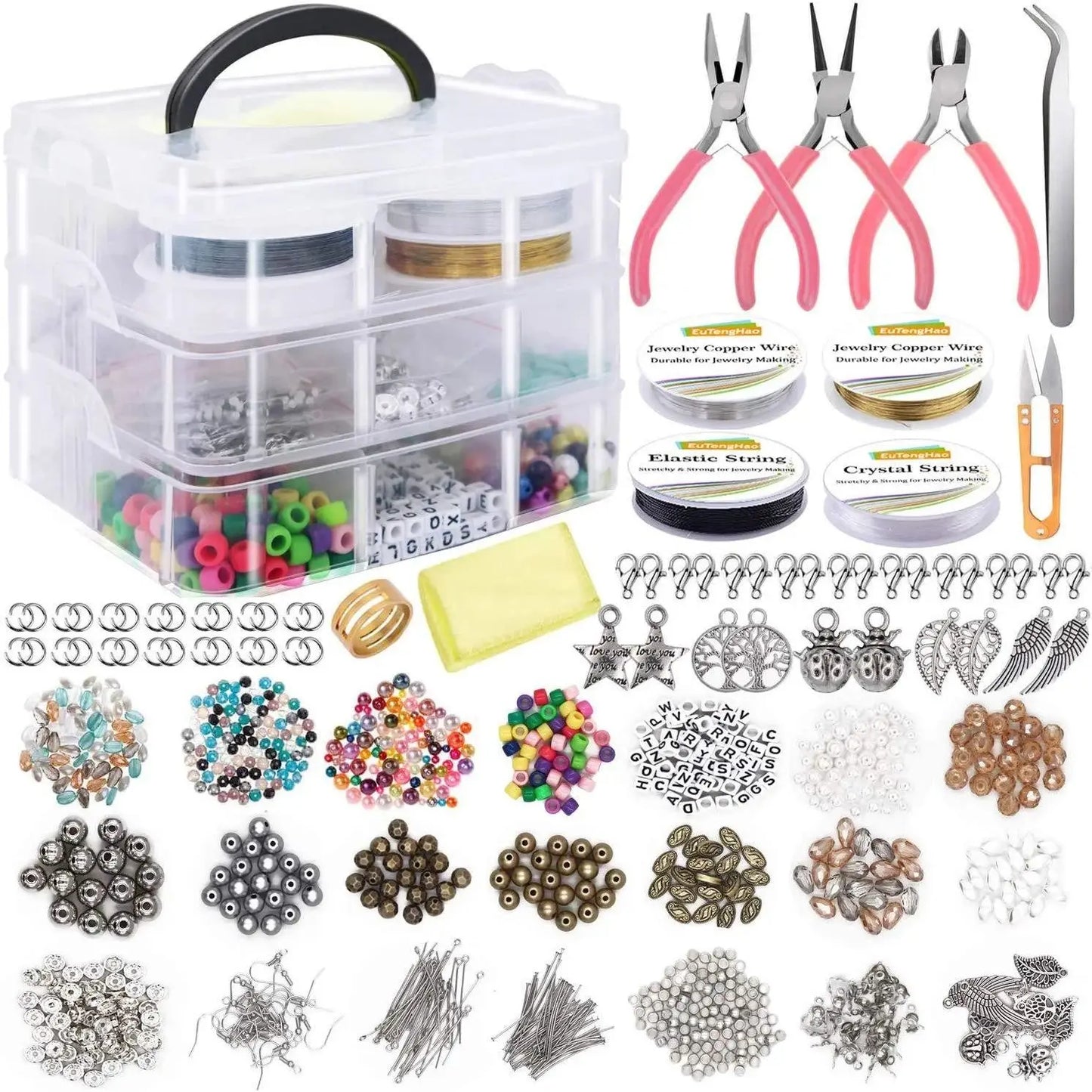 1171pcs Ultimate DIY Jewelry Making Kit - Beads, Jewelry Charms, Findings, Spacer Beads, Wire, Cord, Pliers,