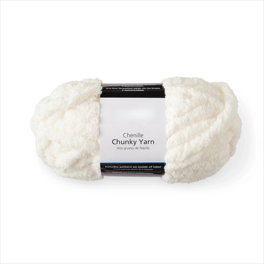 Chunky Chenille Yarn, 31.7 yd, Ivory, 100% Polyester, Super Bulky, Easy care, machine washable and dryable
