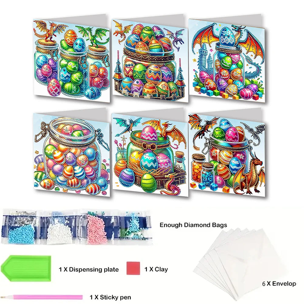 6Pcs Easter Egg DIY Diamond Painting Card Rhinestone Painting Card Kit Diamond Painting Greeting Card for Holiday Party Favors