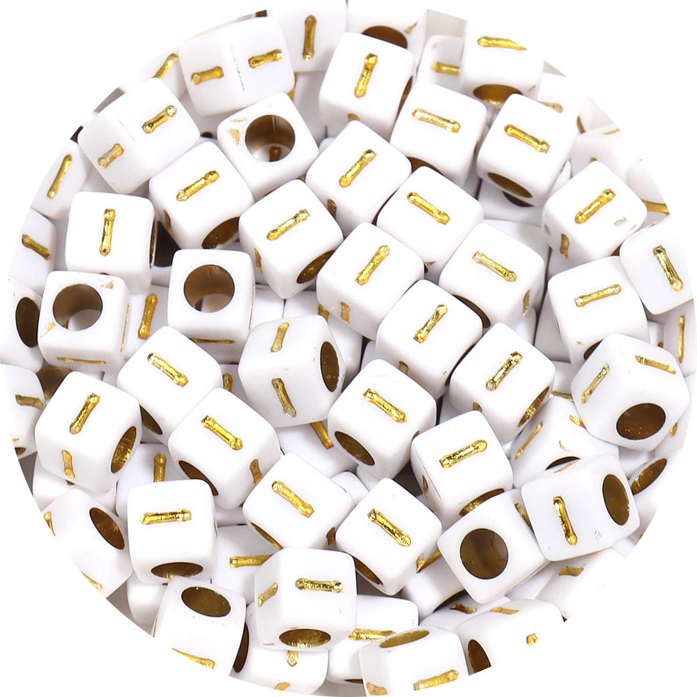 100Pcs/Lot 4.5mm 6mm Cube Acrylic Beads Alphabet Gold Letter Spacer Loose Beads 
For DIY Crafts Ornament Making