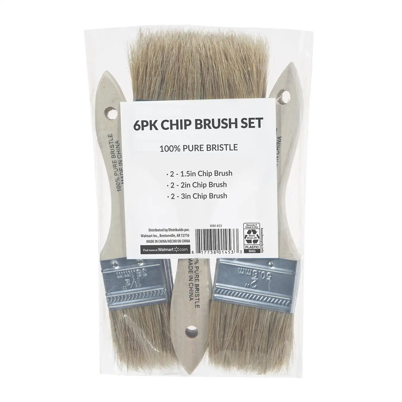 Natural Bristle Flat Chip 6-Piece Household Paint Brush Set for Paint & Craft Projects