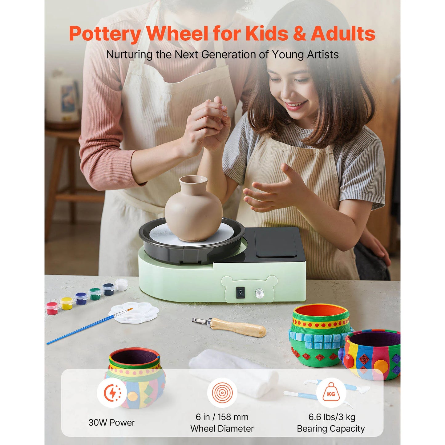 SucceBuy 3/6 inch Mini Pottery Wheel Turntable Forward Reverse Rotation Adjustable Speed Electric Clay Wheel for Kids and Adults