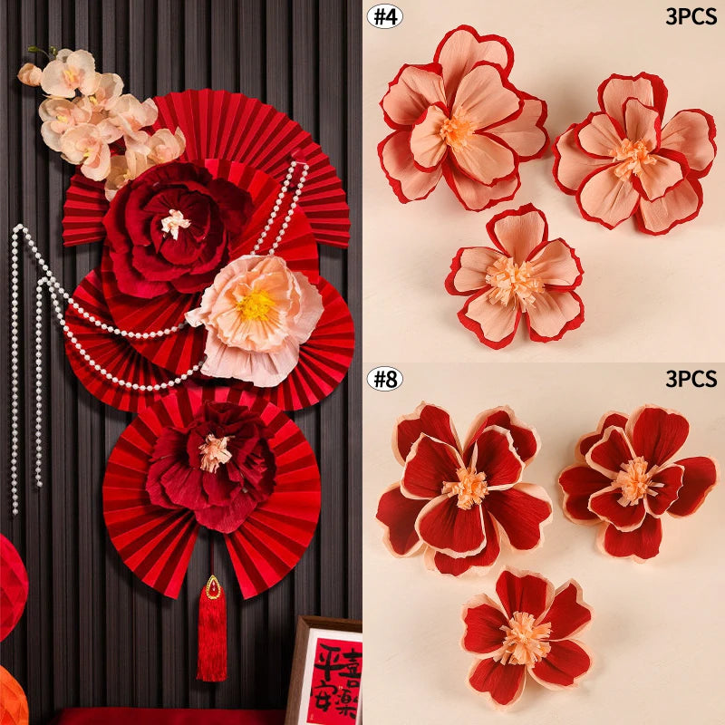 Chinese New Year 2026 Decoration Wall Hanging Decor Paper Folding Fan Sticker Wedding Party Decoration Spring Festival Supplies