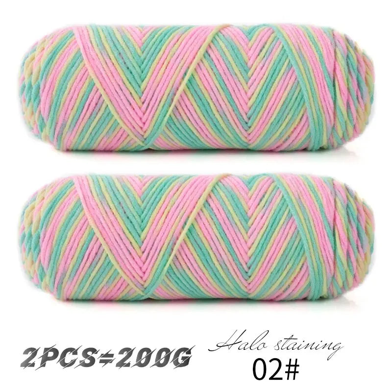 2 PCs Colorful 5-strand Dyed Milk Cotton Baby Sweater Yarn Self Woven Scarf Medium Thick Handmade DIY Woven Crochet Material Bag