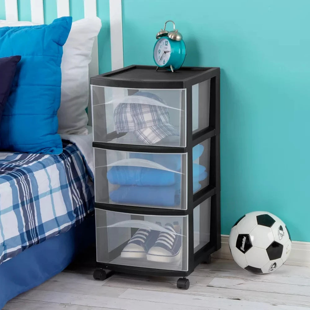 Plastic Storage Drawers Organizer with Wheels,3-Tier Rolling Cart with 3 Drawers, Storage Drawer Carts for Craft
