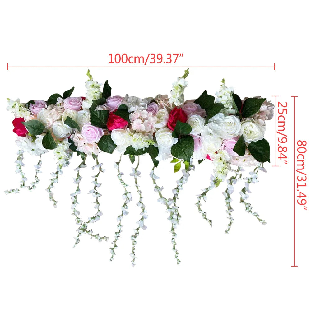 Artificial Silk Rose Flower Backdrop Wedding Row Decor Floral Wall Arrangements Party Garlands Props
