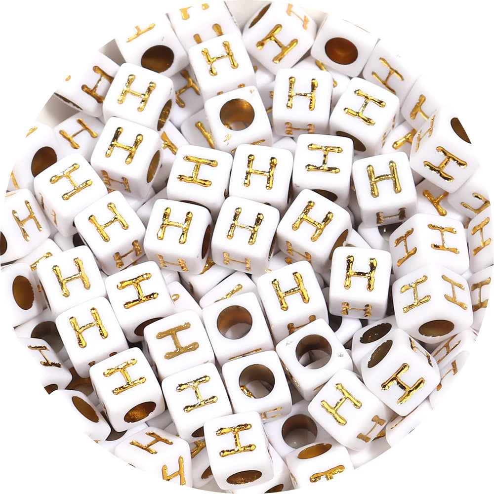 100Pcs/Lot 4.5mm 6mm Cube Acrylic Beads Alphabet Gold Letter Spacer Loose Beads 
For DIY Crafts Ornament Making