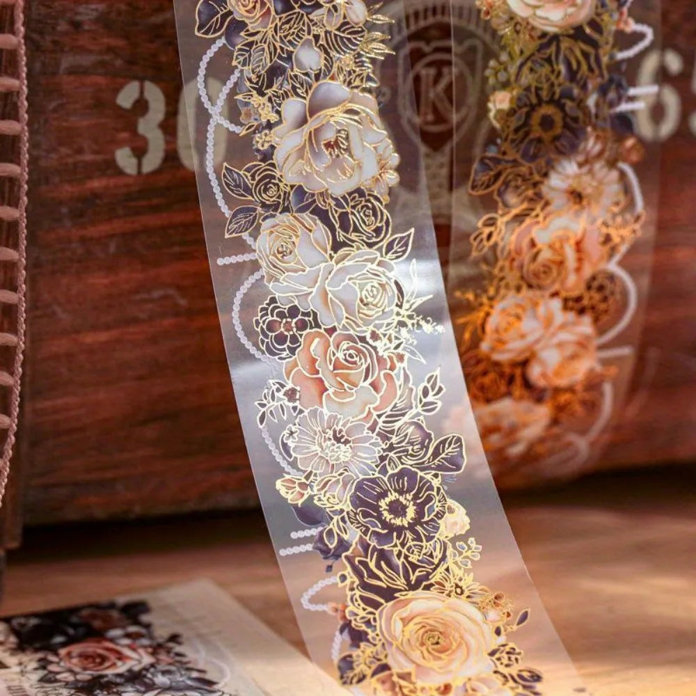 4 Rolls Washi Tape Set, Vintage Floral Gold Foil Deco Tape,
