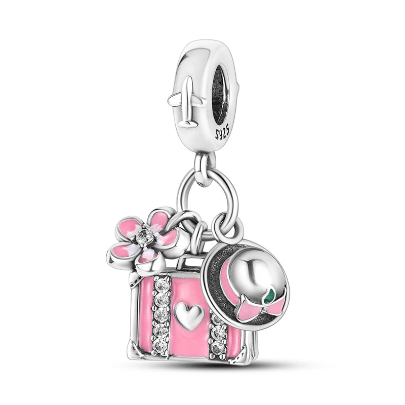 925 Sterling Silver Airplane Luggage Travel Pendants Bracelet Charms Fit Bangle For Women Jewelry Party Beads Gift DIY Accessory