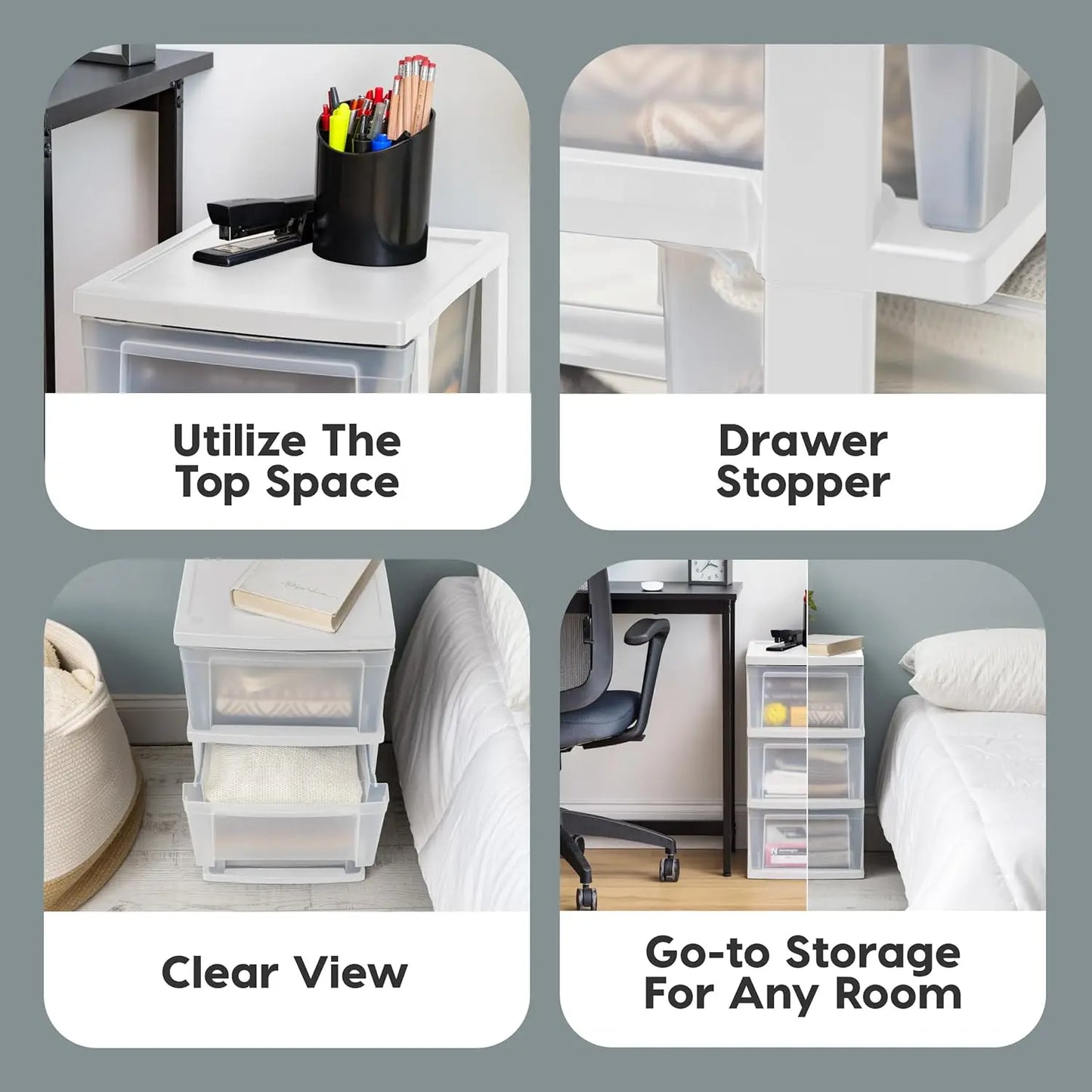 Plastic Drawer Storage Organizer, 3-Drawers, 2-Pack, for Classroom Art Craft Supplies,