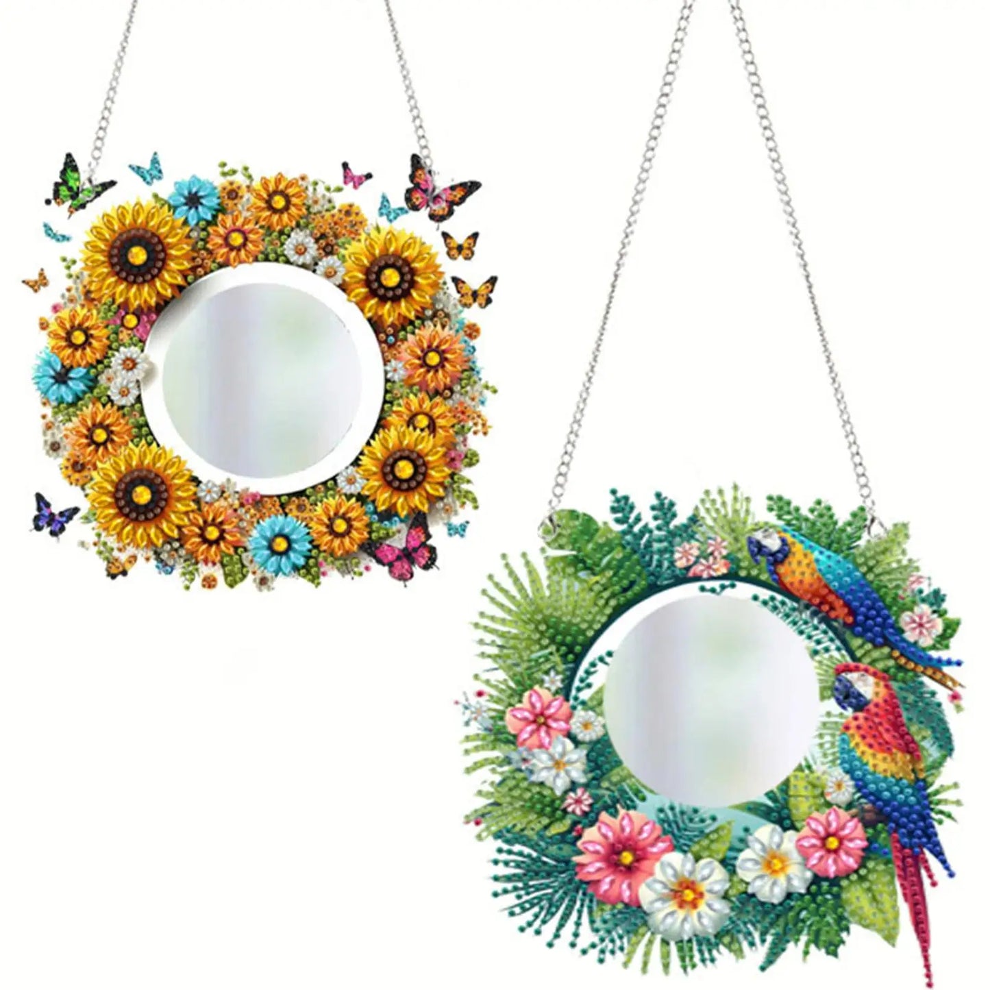 2D Flat DIY Sunflower Parrot Hanging Mirror Diamond Art Kits Wall Door Decoratio