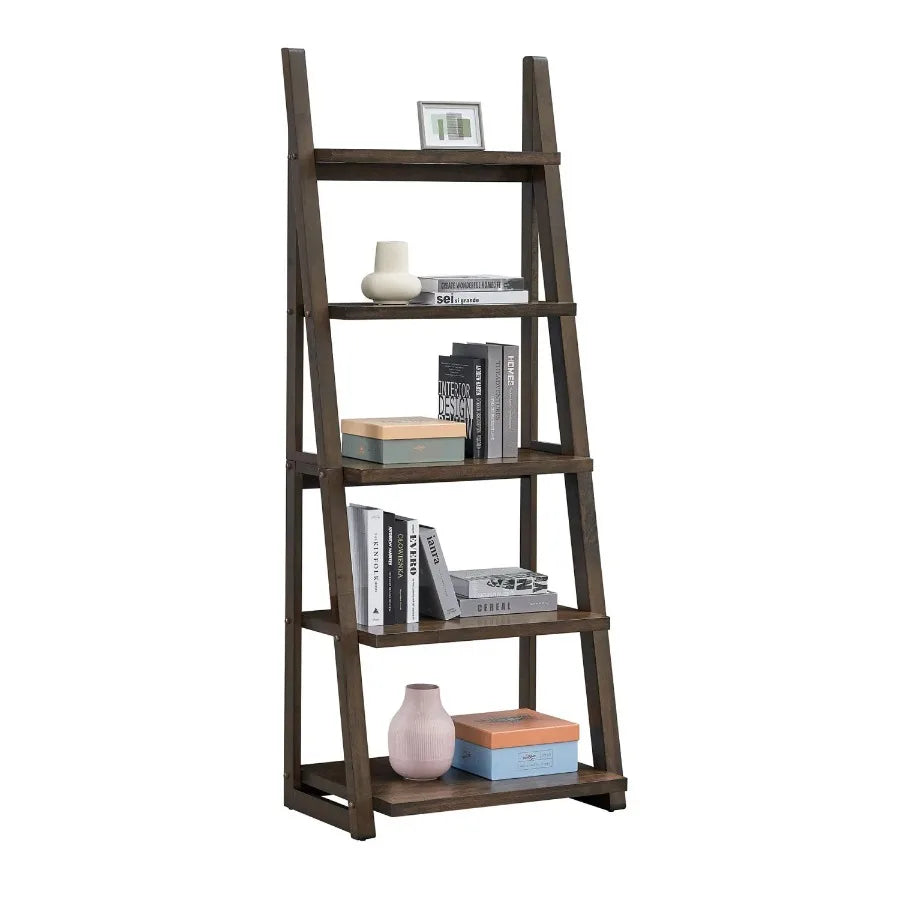5-Tier Shelves Bookshelf Storage Rack Bookcase with Ladder Frame for Living Room Home Office