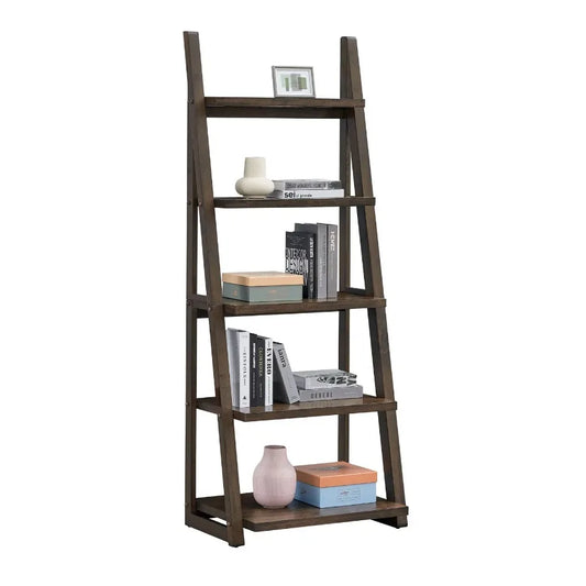 5-Tier Shelves Bookshelf Storage Rack Bookcase with Ladder Frame for Living Room Home Office