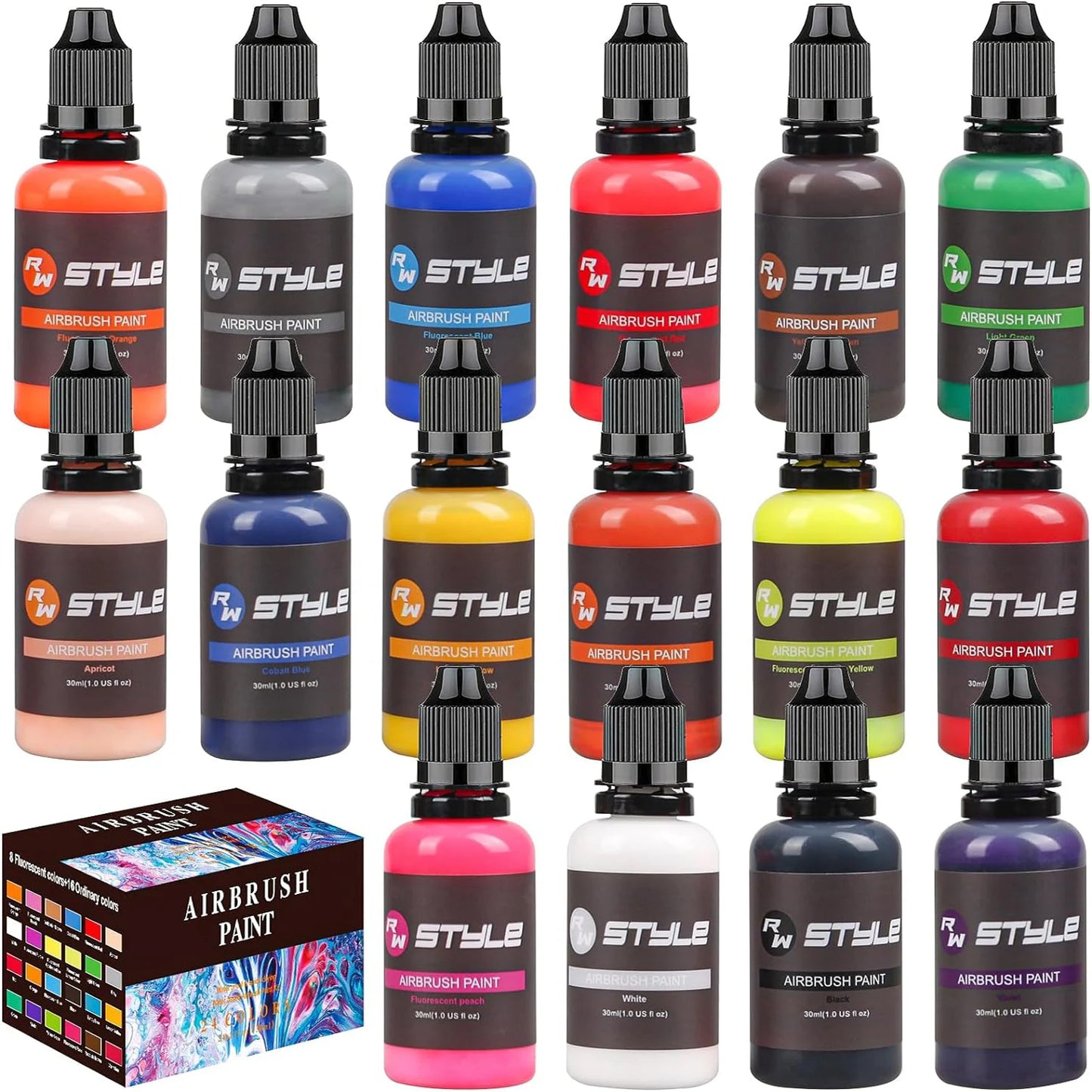 16Colors/Set Airbrush Paint Set, Opaque & Brilliant Acrylic Paint, Opaque & Brilliant Acrylic Paint, 1fl Oz, Water Based, Ready To Spray,