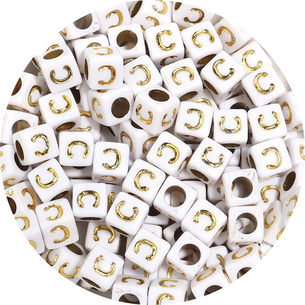 100Pcs/Lot 4.5mm 6mm Cube Acrylic Beads Alphabet Gold Letter Spacer Loose Beads 
For DIY Crafts Ornament Making
