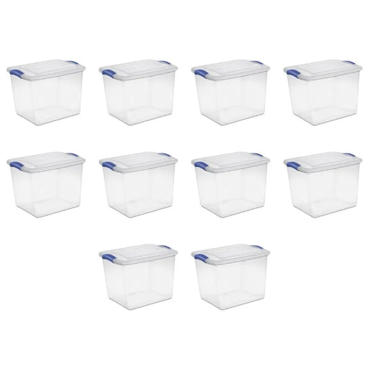 Small Storage Bin, 27 Quart Clear Plastic Storage Container with Latch Lid, , Pack of 10