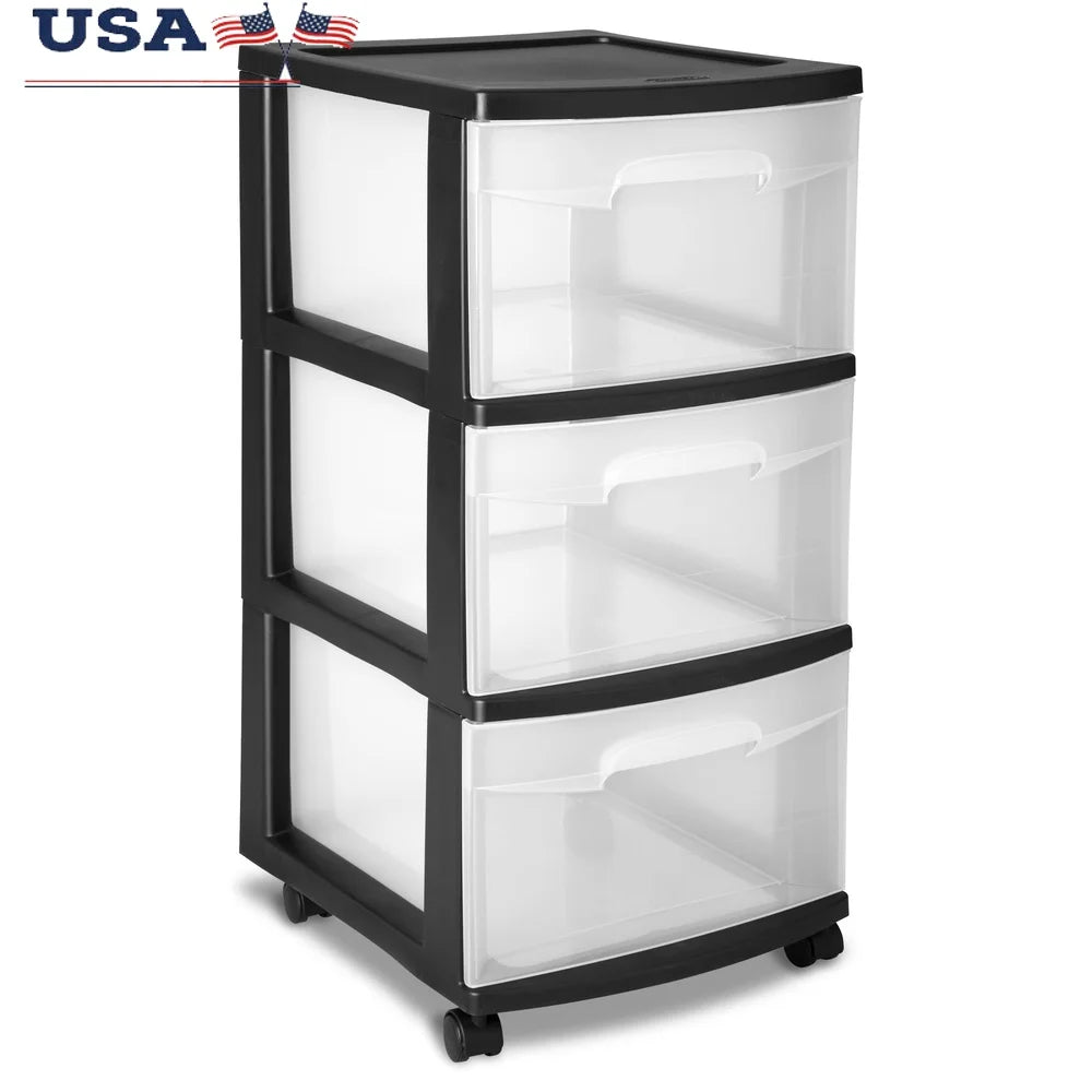 3 Drawer Plastic Storage Cart with Clear Drawers Rolling Organizer Craft Room Portable Storage Solution