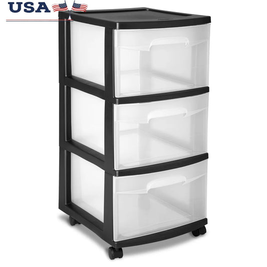 3 Drawer Plastic Storage Cart with Clear Drawers Rolling Organizer Craft Room Portable Storage Solution