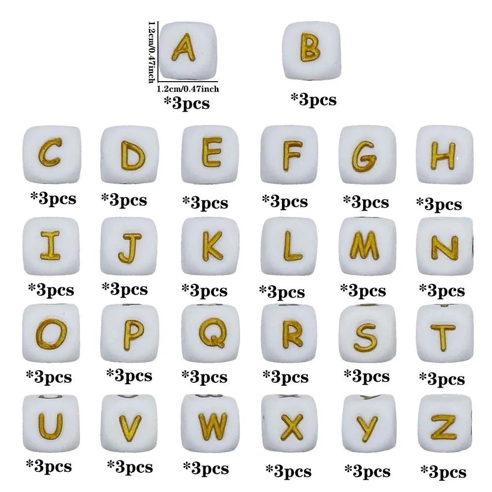 78pcs 12mm Silicone letter beads for DIY Key Chains Necklaces Bracelets Bag Chains Pen Beads Loose Beads Focus Bead