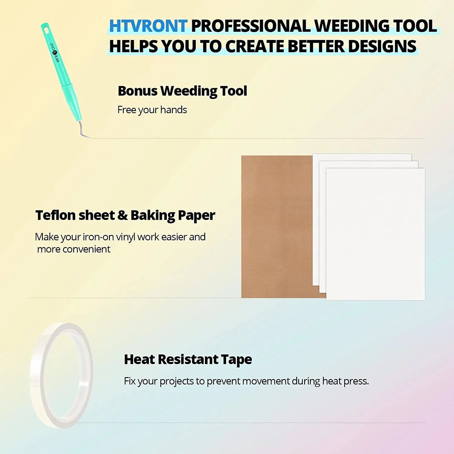 HTVRONT 52pcs Heat Press Supplies Accessories for Beginners Cricut Clothing T-shirtSublimation Paper Pad Kits