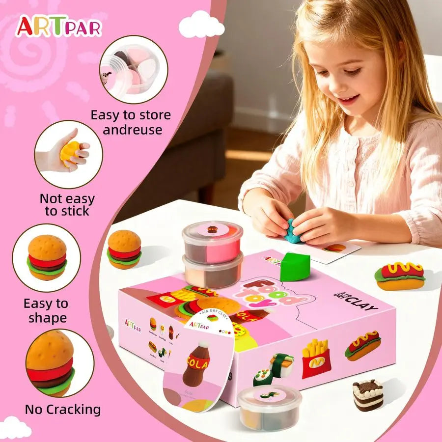 Dry Clay Kit for Kids,12 Box Mini Food Modeling Magic Clay Sculpting Set,Safe NonSticky,Ultra Light amp Soft,Arts amp Crafts Fun