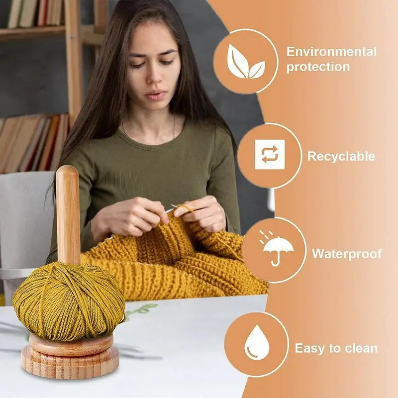 wood yarn holder desktop  Portable Rotating Yarn Ball Storage Winder for Knitting Accessories