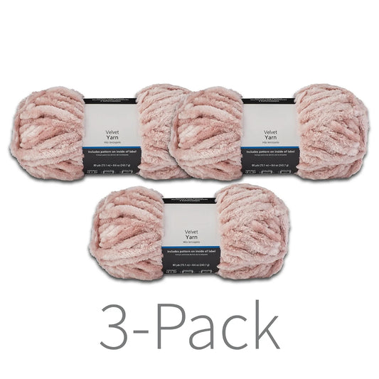 Velvet Yarn, 80 yd, Ballet Slipper, Super Bulky, 100% Polyester, Pack of 3