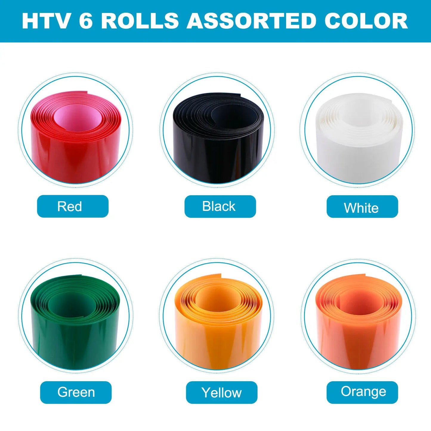 HTVRONT 6 Pack 12X5ft/30x150cm Multi Color Heat Transfer Vinyl Roll for Cricut T-shirt