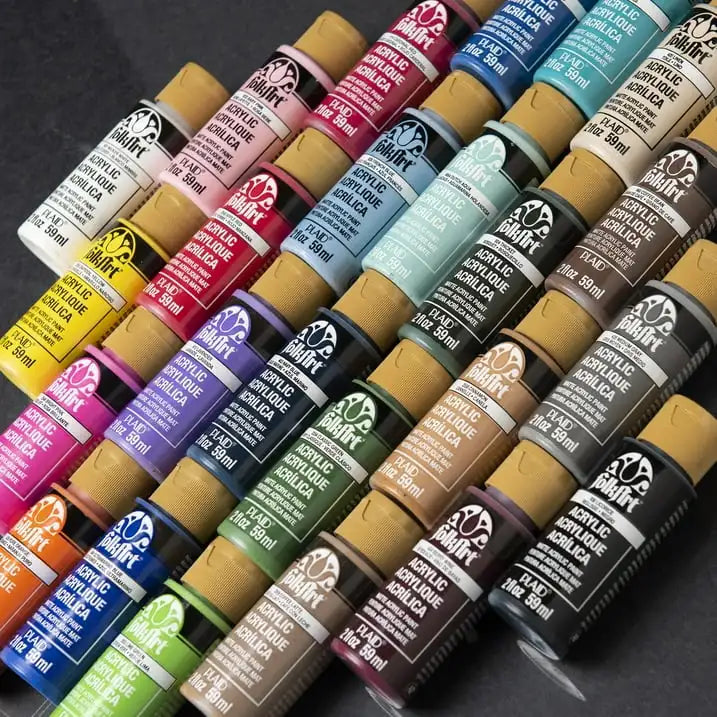 FolkArt Let's Paint Live Acrylic Craft Paint and Paintbrush Set, 34 Pieces