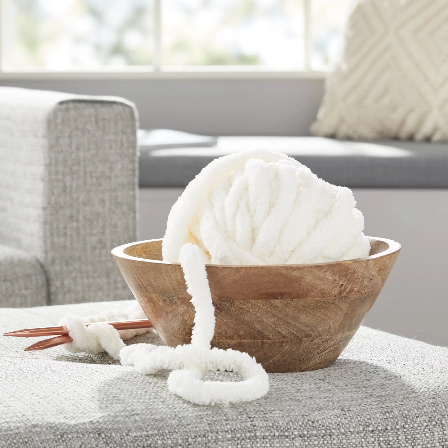 Chunky Chenille Yarn, 31.7 yd, Ivory, 100% Polyester, Super Bulky, Easy care, machine washable and dryable