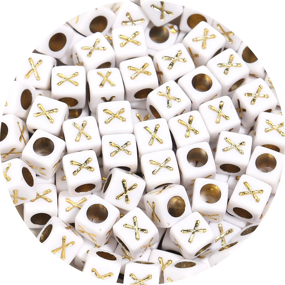 100Pcs/Lot 4.5mm 6mm Cube Acrylic Beads Alphabet Gold Letter Spacer Loose Beads 
For DIY Crafts Ornament Making