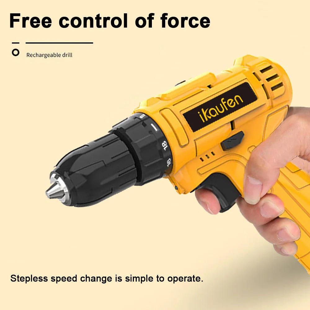 21V Cordless Impact Drill Driver Set Charger Included Electric Screwdriver Tool Kit 3 Variable Speeds 25+1 Torque Settings